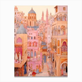 Cairo Egypt 3 Vintage Pink Travel Illustration Canvas Print