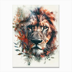 Double Exposure Realistic Lion With Jungle 23 Canvas Print