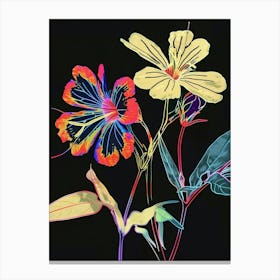 Neon Flowers On Black Geranium 2 Canvas Print