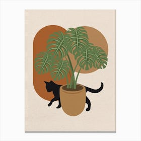 Minimal art Cat playing behind A Pot Canvas Print
