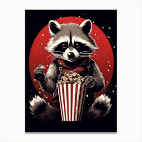 Cartoon Barbados Raccoon Eating Popcorn At The Cinema 2 Canvas Print