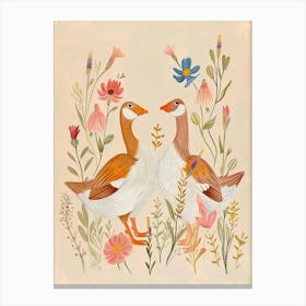 Folksy Floral Animal Drawing Goose 3 Canvas Print