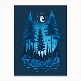 A Fantasy Forest At Night In Blue Theme 34 Canvas Print