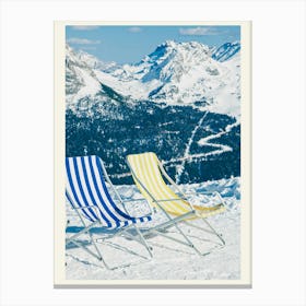Two Deck Chairs In The Snow Canvas Print
