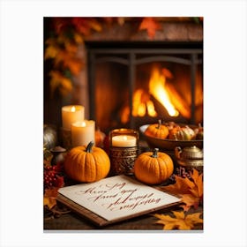 Cozy Handwritten Thanksgiving Greeting Nestled Within An Ornate Autumnal Border Featuring A Rich Canvas Print