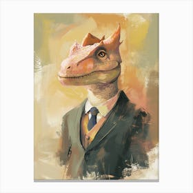 Mustard Painting Of A Dinosaur Lizard In A Suit 1 Canvas Print