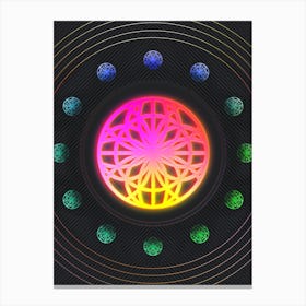 Neon Geometric Glyph in Pink and Yellow Circle Array on Black n.0470 Canvas Print