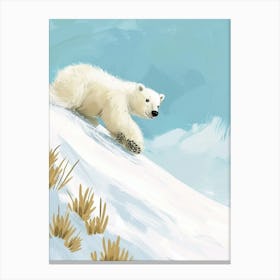Polar Bear Cub Sliding Down A Snowy Hill Storybook Illustration 4 Canvas Print