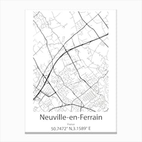 Neuville En Ferrain,France Minimalist Map Canvas Print