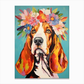 Basset Hound Portrait With A Flower Crown, Matisse Painting Style 1 Canvas Print