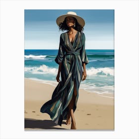 Illustration of an African American woman at the beach 113 Canvas Print