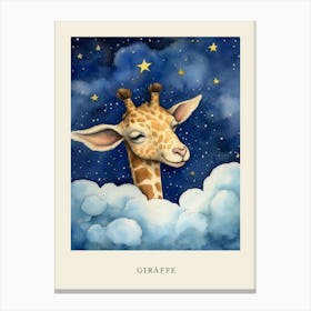 Baby Giraffe Sleeping In The Clouds Nursery Poster Canvas Print