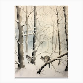 Winter Watercolour Gray Squirrel 1 Canvas Print