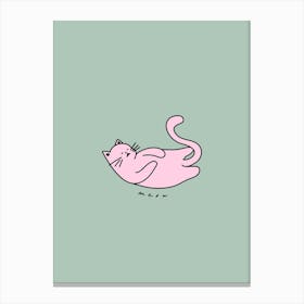 Green And Pink Meow Cat Canvas Print