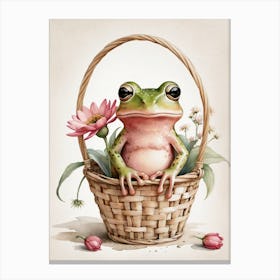 Cute Pink Frog In A Floral Basket (29) Canvas Print