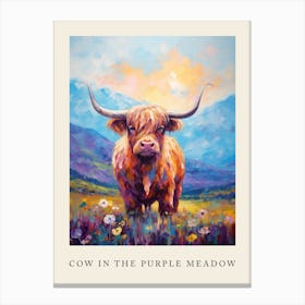 Cow In The Purple Meadow Poster Canvas Print