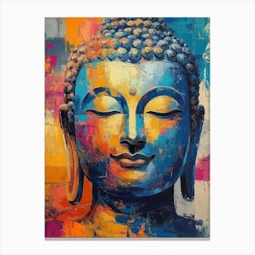 Lord Buddha Statue Oil Painting In Colorful Colors, Oil Painting Buddha Face Canvas Print