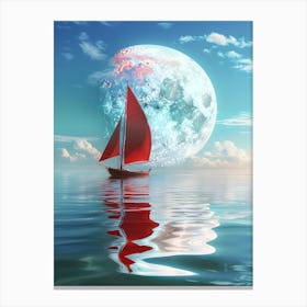 Sailboat On Water With Moon Canvas Print