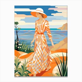 Woman Walking On The Beach Canvas Print