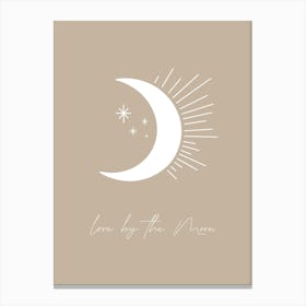 Love By the Moon in Beige, Boho Line Art Canvas Print