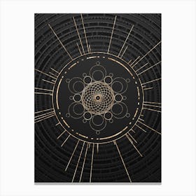 Geometric Glyph Abstract in Gold with Radial Array Lines on Dark Gray n.0018 Canvas Print