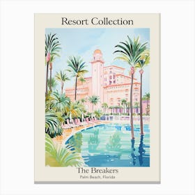 Poster Of The Breakers   Palm Beach, Florida   Resort Collection Storybook Illustration 4 Canvas Print