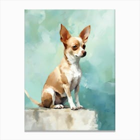 Chihuahua Dog, Painting In Light Teal And Brown 1 Canvas Print
