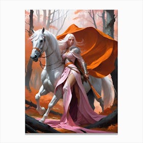 Warrior Woman with white horse.Lady Samarah on Silver Firefly Canvas Print