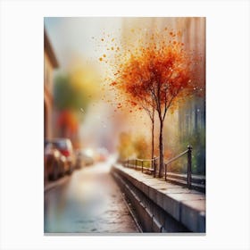 Autumn Tree On The Street Canvas Print