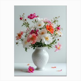 White Vase With Flowers Canvas Print