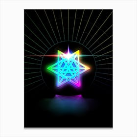 Neon Geometric Glyph in Candy Blue and Pink with Rainbow Sparkle on Black n.0018 Canvas Print
