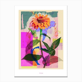 Zinnia 2 Neon Flower Collage Poster Canvas Print