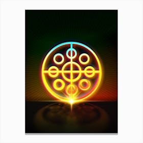 Neon Geometric Glyph Abstract in Watermelon Green and Red on Black n.0207 Canvas Print