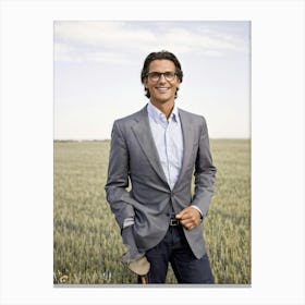 Businessman Smartly Dressed In A Grey Suit With Crisp Button Down Shirt And Jeans Stands Confident (4) Canvas Print