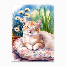 Watercolor Cat On A Pillow Canvas Print