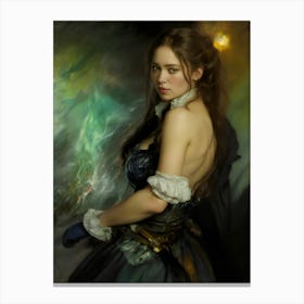 victorian steampunk lady adventurer female portrait in blue Canvas Print