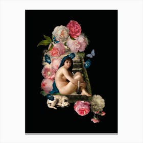 Antique Naked Venus With Dog And Flowers Canvas Print