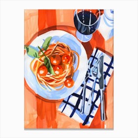 Spaghetti and Wine. Italian Food. Watercolor Kitchen Canvas Print