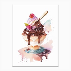 Chocolate Brownie Sundae Dessert Pastel Watercolour Flower Canvas Print