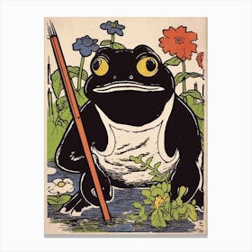 Frog In The Garden,  Matsumoto Hoji Inspired Japanese 11 Canvas Print