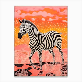 Zebra Running Linocut Inspired  1 Canvas Print
