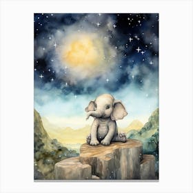Elephant Painting Stargazing Watercolour 4 Canvas Print