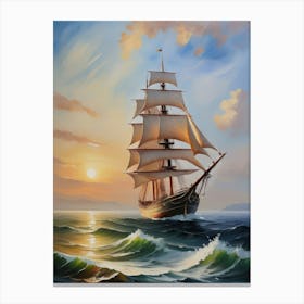 Sailing ship on the sea, oil painting 7 Canvas Print