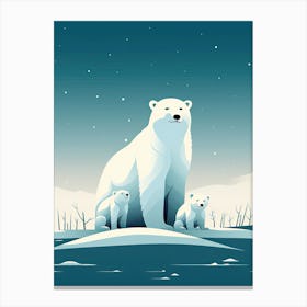 Frosty Love; Canvas Of A Polar Bear Family Canvas Print