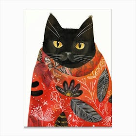 Black Cat In Scarf 5 Canvas Print