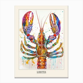 Lobster Colourful Watercolour 3 Poster Canvas Print