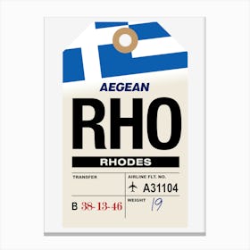 Rhodes (RHO) Greece Vintage Airline Luggage Tag Canvas Print