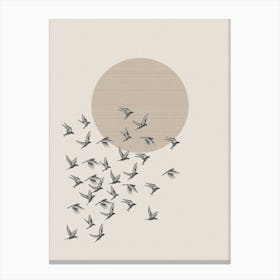 Neutral Bird Flock & Sun Canvas Print