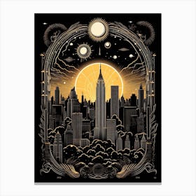 New York City, United States, Tarot Card Travel  Line Art 3 Canvas Print