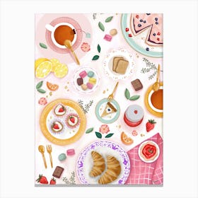 Tea And Pastry Coffee Brunch Art Print Kitchen Wall Art 1 Canvas Print